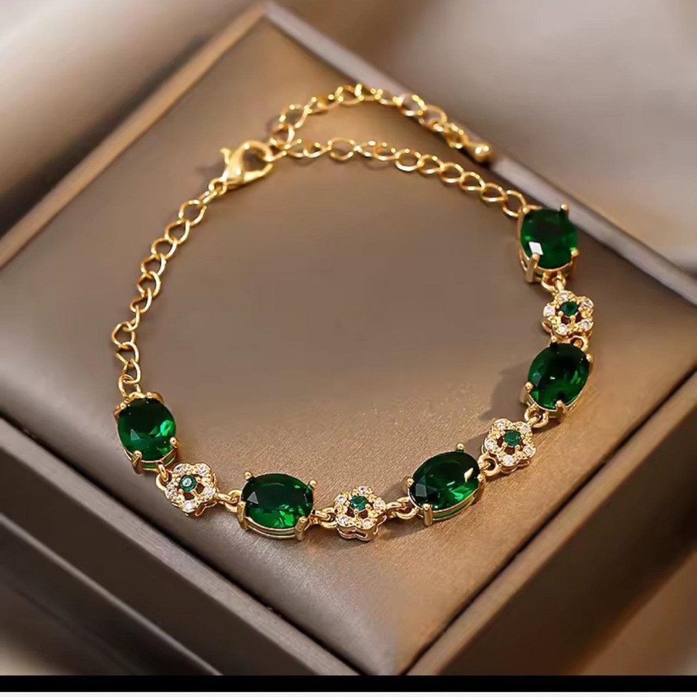 Luxury Green Rhinestone Crystal Bracelet Gold Color